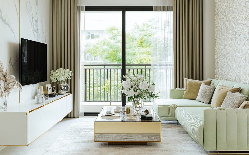 Nội thất phòng khách nhà ống phong cách hiện đại thanh lịch