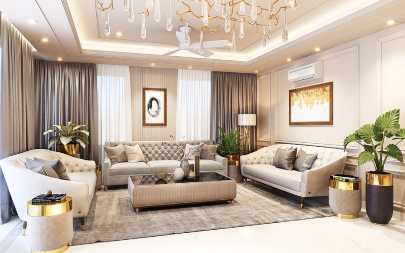 Mẫu phòng khách sang trọng quý phái cho biệt thự Tân cổ điển