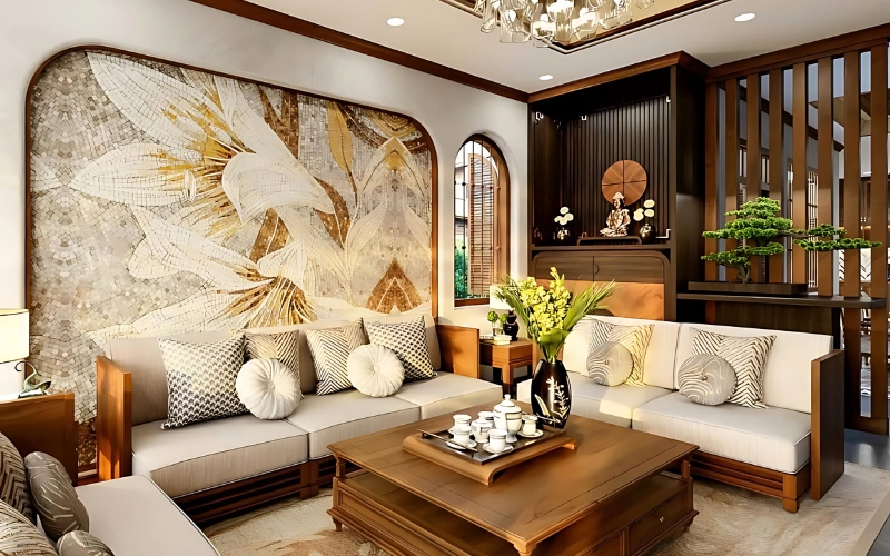 Mẫu thiết kế phòng khách có bàn thờ cho nhà cấp 4