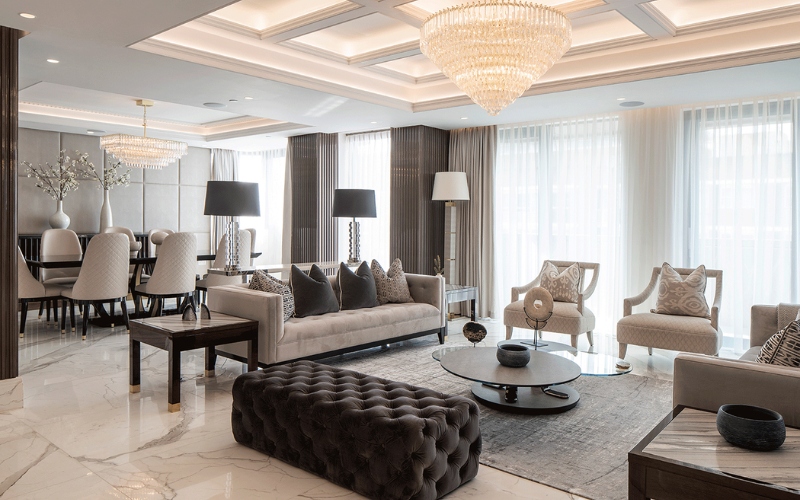 Nội thất phòng khách sang trọng theo phong cách luxury
