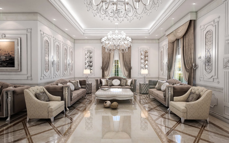 Nội thất tinh xảo của phòng khách nhà phố Cổ điển