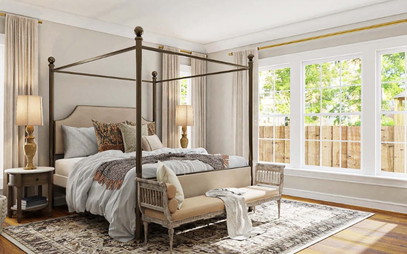 Giường ngủ mang vẻ đẹp cổ điển là điểm nhấn ấn tượng