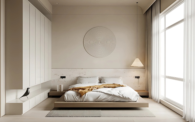 Màu kem đơn giản cho phòng ngủ Minimalist