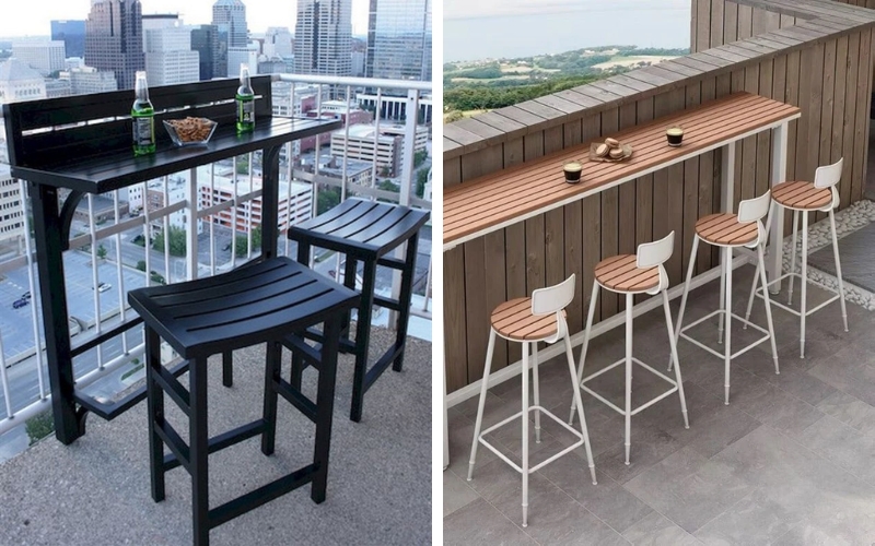 Một chiếc bàn nhỏ và những chiếc ghế xinh xắn trên ban công