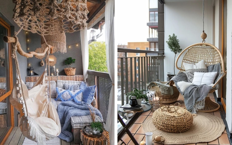 Góc chill trên cao với xích đu mây tre và view thành phố