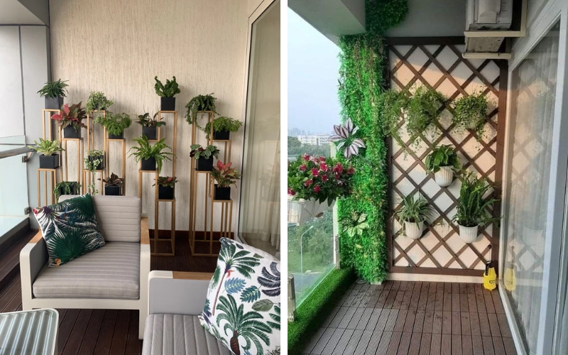 Tiểu cảnh đơn giản mà nổi bật nhờ sự kết hợp của nhiều chậu cây nhỏ xinh
