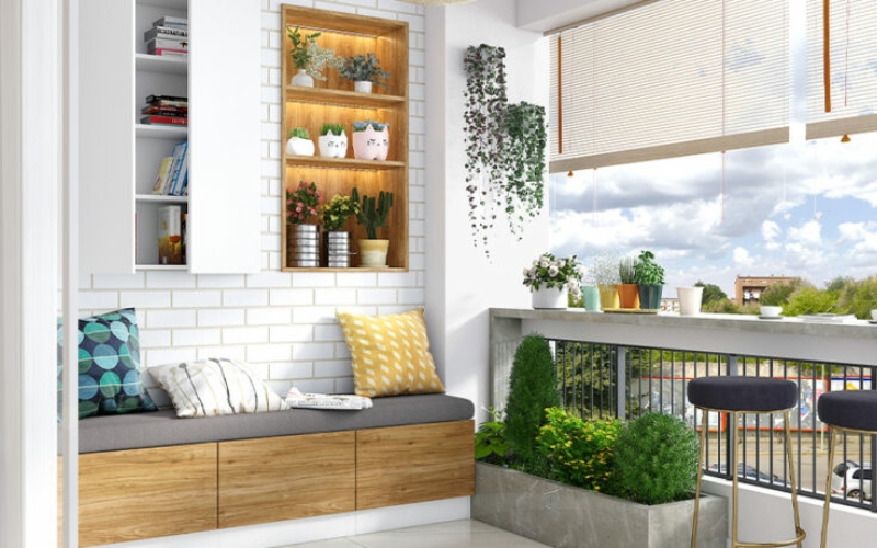 Kệ đứng nhiều tầng đặt cây cảnh giúp ban công nhỏ trở nên sinh động