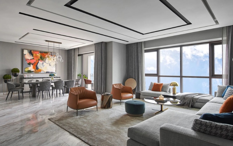 Thiết kế không gian chung cư hiện đại diện tích 100m2 2 phòng ngủ bên trong các tòa cao ốc