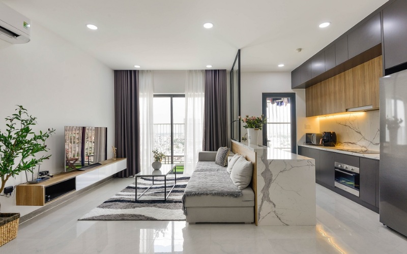 Phong cách thiết kế nội thất chung cư tối giản với đường nét thẳng và hình khối