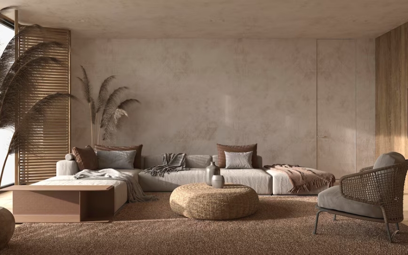 Phòng khách ấm áp với sofa bọc da và các chi tiết trang trí vintage