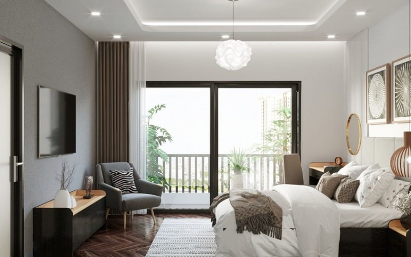Phòng ngủ hiện đại với giường bọc nệm cao cấp