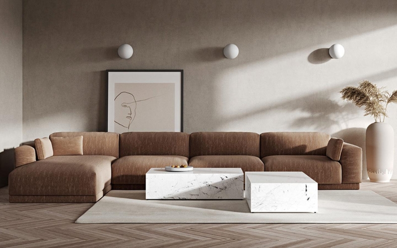 Phòng khách tối giản theo phong cách Nhật Bản với bộ sofa thấp