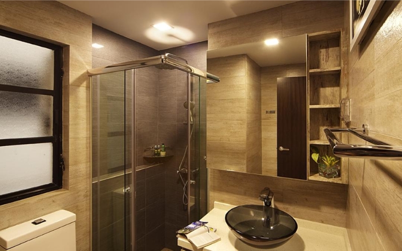 Phòng tắm phong cách Nhật Bản gỗ tự nhiên và ánh sáng nhẹ nhàng