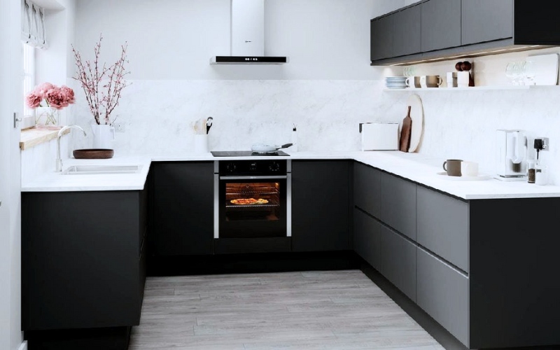 Màu sắc đối lập tạo nên điểm nhấn cho không gian bếp