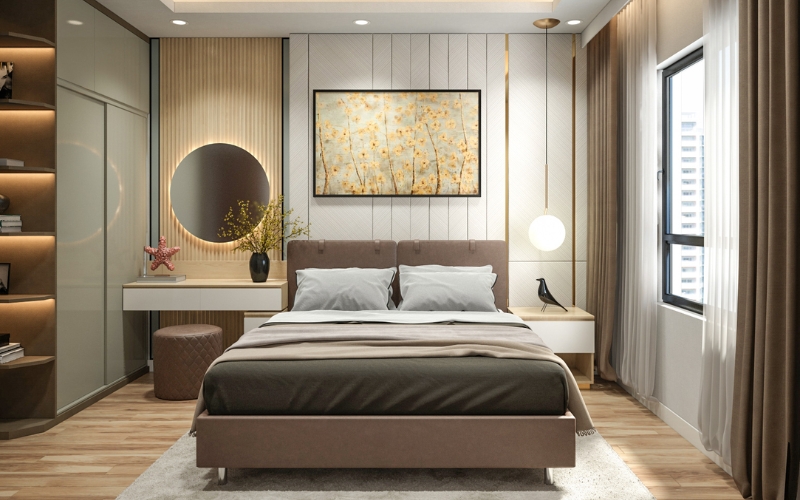 Hệ đèn ngủ ánh sáng vàng nhẹ tạo không khí thư thái