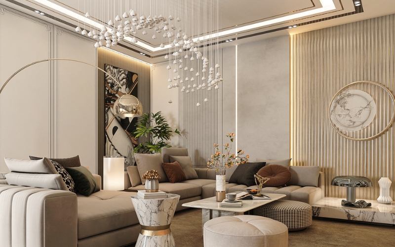 Đèn chùm kiểu cổ điển mang nét truyền thống cho phòng khách gia đình