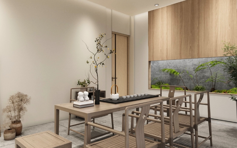 Sofa thấp màu trung tính kết cấu gỗ tự nhiên kiểu tối giản