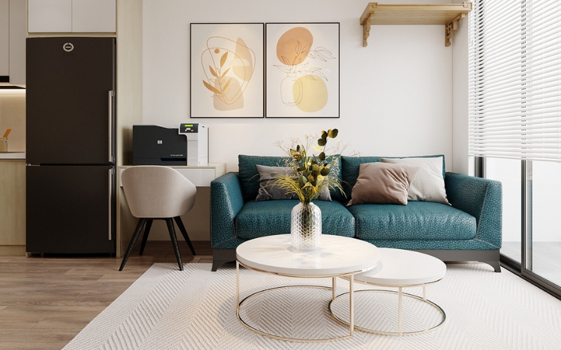 Sofa màu xanh dương đậm kiểu dáng hiện đại điểm nhấn nổi bật