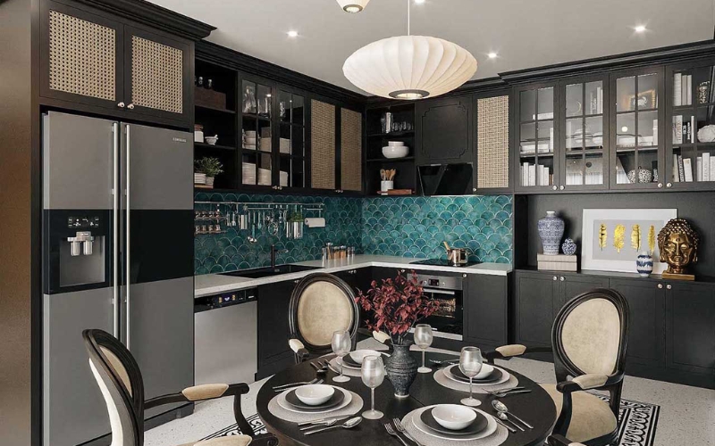 Bàn ghế gỗ chạm nhẹ mang dáng dấp Đông Dương cổ