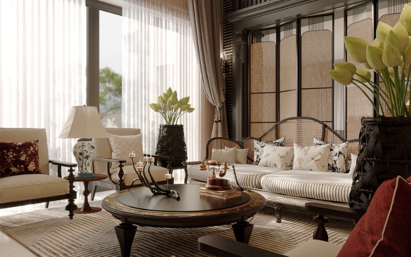 Vách lam họa tiết vòm cong đậm bản sắc Đông Dương