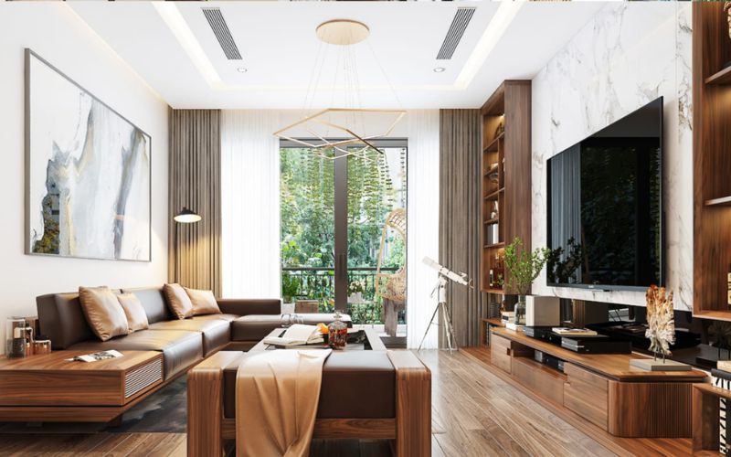 Phòng khách hiện đại, tiện nghi với tranh nghệ thuật ấn tượng