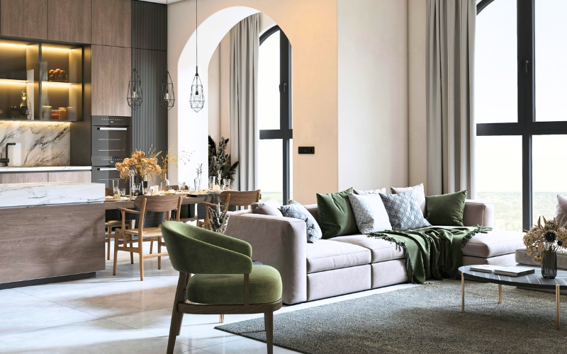 Phòng khách trong căn hộ 68m2 thường có diện tích từ 18-22m²
