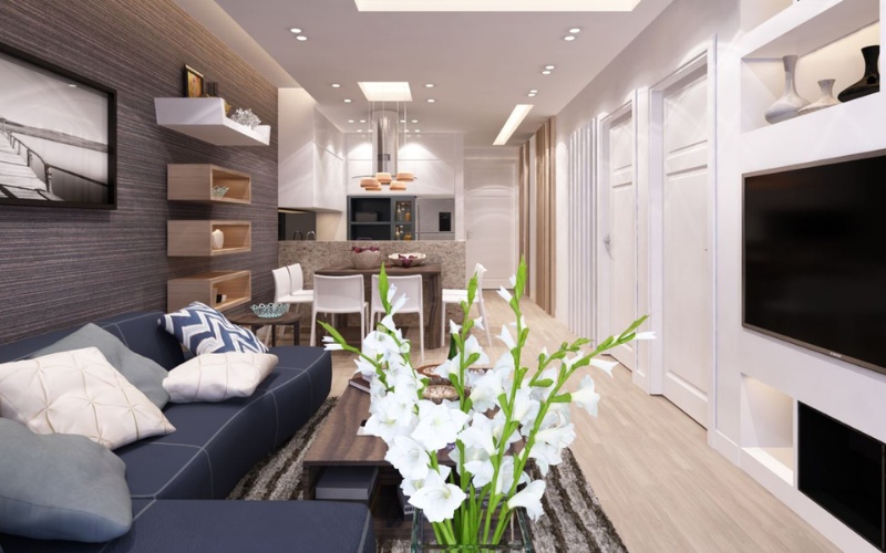 Căn hộ diện tích 40m2 được bố trí 2 phòng ngủ và các khu vực chức năng