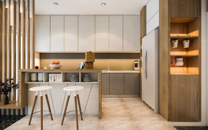 Chất liệu gỗ luôn là lựa chọn hoàn hảo cho khu vực bếp