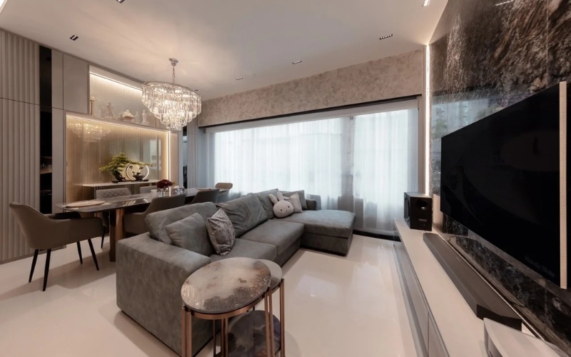 Thiết kế phòng khách thanh lịch với gam màu trung tính