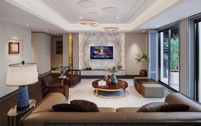 Không gian phòng khách căn hộ 55m2 hiện đại và sang trọng