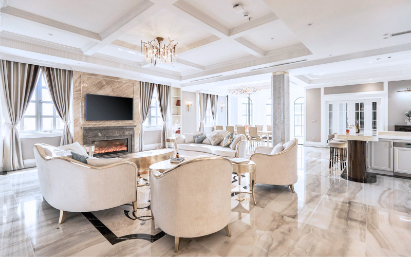 Gam màu trang nhã đặc trưng của penthouse tân cổ điển