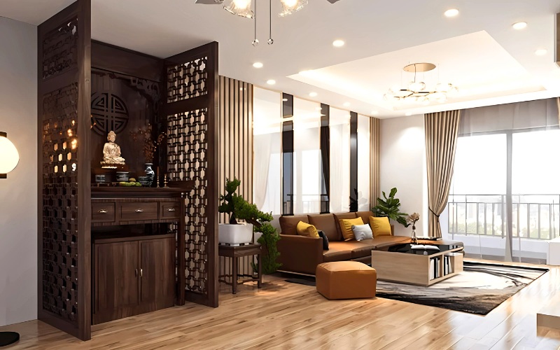 Vách ngăn của tủ thờ thường được làm từ gỗ có cùng màu sắc