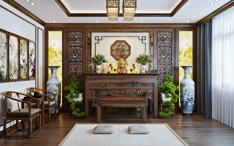 Bàn thờ đứng là kiểu dáng truyền thống được nhiều gia đình người Việt ưa chuộng