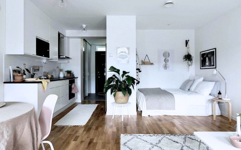 Màu sắc sáng giúp căn hộ studio 25m² trở nên thoáng đãng