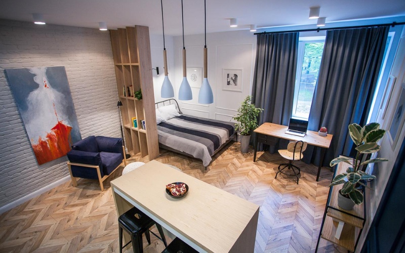 Mẫu thiết kế căn hộ studio 35m² trở lên giúp gia chủ dễ dàng phân chia không gian