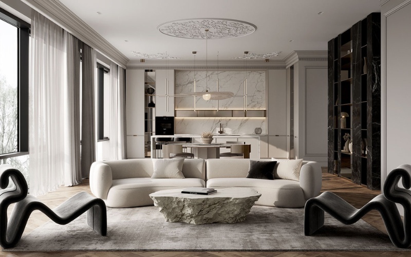 Phong cách tân cổ điển (Neo-classical) mang đến sự đẳng cấp cho căn hộ 77m2