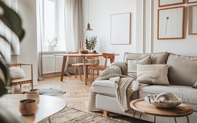 Nội thất Scandinavian thường sử dụng chất liệu gỗ sáng màu như sồi hay thông