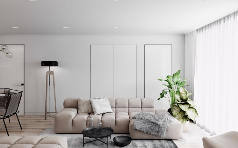 Thiết kế này giúp không gian của căn hộ 80m2 trở nên rộng thoáng, gọn gàng