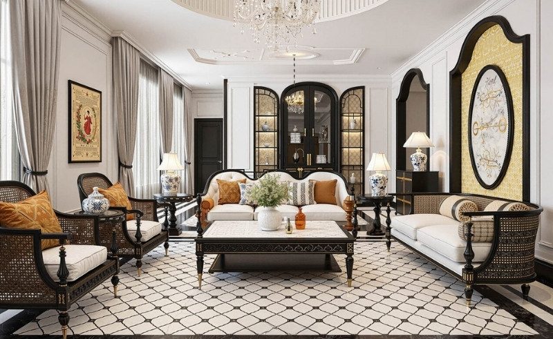 Bảng màu trong phong cách Indochine thường xoay quanh các gam trung tính ấm áp