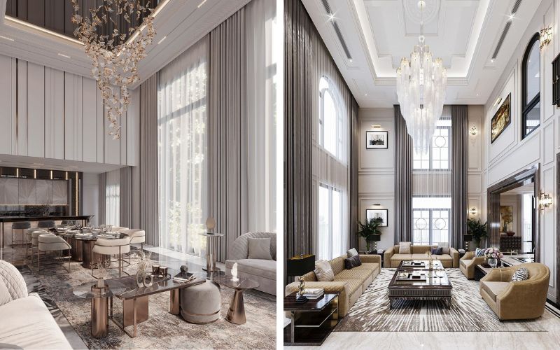 Bố cục open-plan kết nối phòng khách và bếp mang đến không gian thoáng rộng