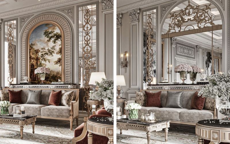 Họa tiết tinh xảo trên tường góp phần thể hiện vẻ đẹp xa hoa cho phong cách Classic