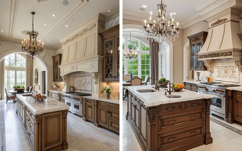 Đảo bếp trung tâm được thiết kế độc lập với nhiều ngăn tủ và bề mặt rộng