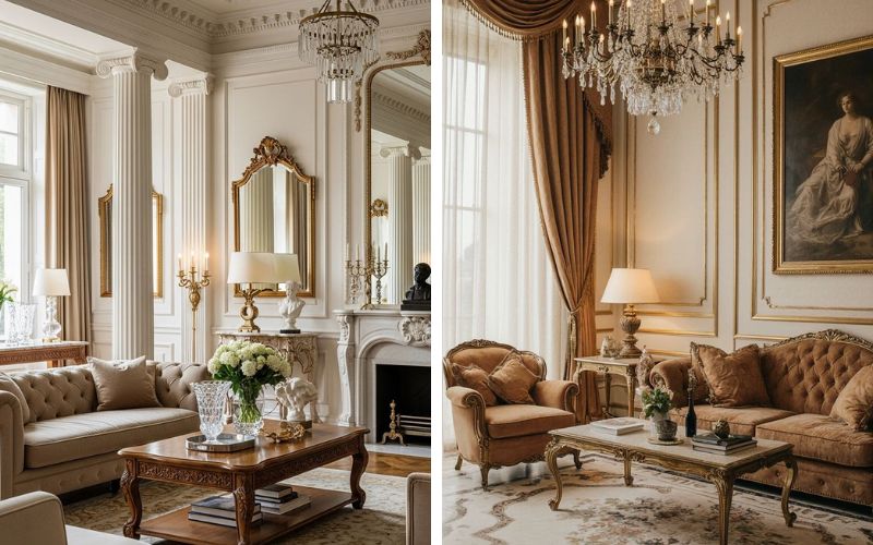 Đồ nội thất phong cách Classic nổi bật với những đường nét cong mềm mại và chi tiết chạm khắc tinh xảo