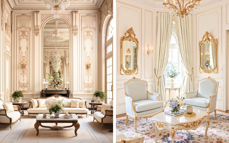 Tính đối xứng trong phong cách Classic thể hiện qua việc bố trí đồ nội thất và phụ kiện cân bằng
