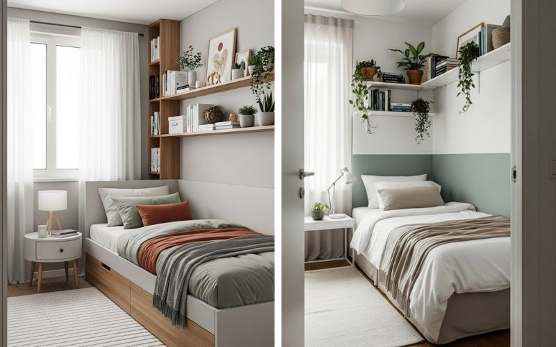 Giường thiết kế đơn giản giúp không gian phòng ngủ 7m2 luôn thoáng rộng